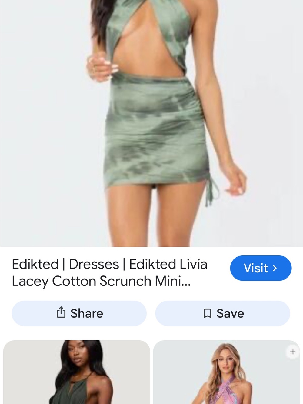 Edikted XS Sage Green Crisscross Cutout Mini Dress halter underboob Livia Lacey - Picture 6 of 6